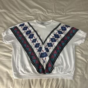 ALABUY Vintage Women’s White Boat Neck Chevron Tee
